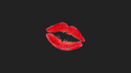 HD desktop wallpaper featuring an artistic depiction of red lips in a kissing gesture against a black background.