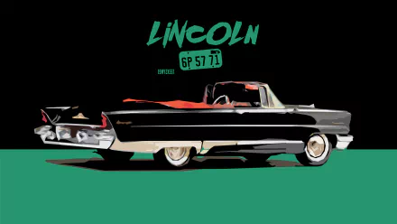 HD desktop wallpaper featuring a vintage retro Lincoln cabriolet car in black with red interior against a teal and dark background.