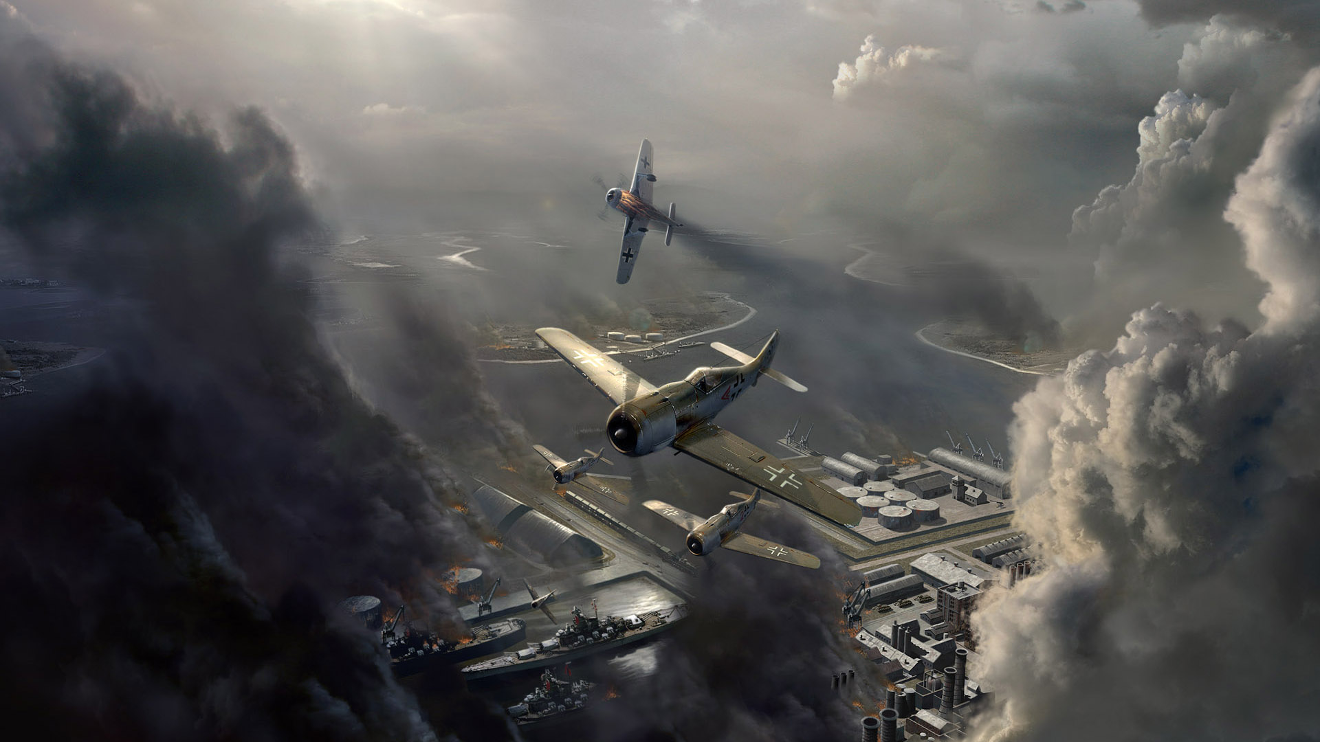 Airplane engaged in a fierce battle, depicted in a stunning painting.