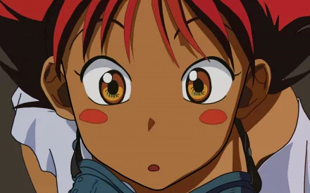HD wallpaper featuring Edward from Cowboy Bebop, showcasing her expressive eyes and vibrant red hair. A dynamic and colorful background for any fan of the anime.
