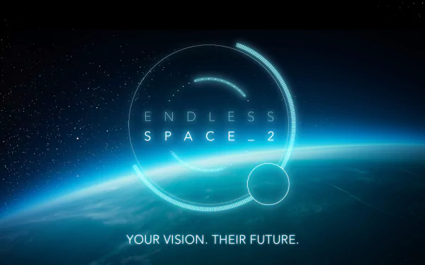 Endless Space 2 themed HD wallpaper featuring a sci-fi space scene with Earth's horizon and the game's logo.