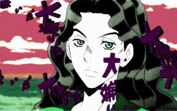 HD PC desktop wallpaper featuring Yukako Yamagishi from Jojo's Bizarre Adventure with vibrant colors and stylized Japanese text elements.