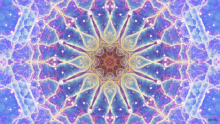HD desktop wallpaper featuring an abstract mandala pattern in purple and blue, resembling a starry space manipulation.
