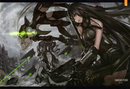 HD wallpaper featuring Hunter, Scarecrow, and Executioner from the video game Girls Frontline, in a dynamic, post-apocalyptic battle scene.