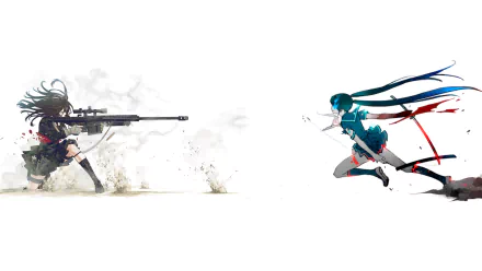 HD desktop wallpaper featuring Black Rock Shooter with a gun, showcasing an anime crossover style.