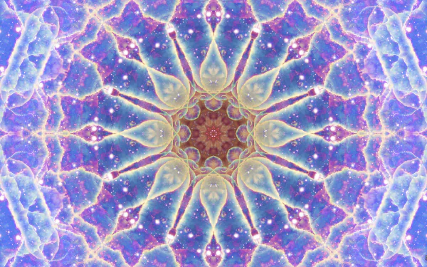 HD desktop wallpaper featuring an abstract mandala pattern in purple and blue, resembling a starry space manipulation.