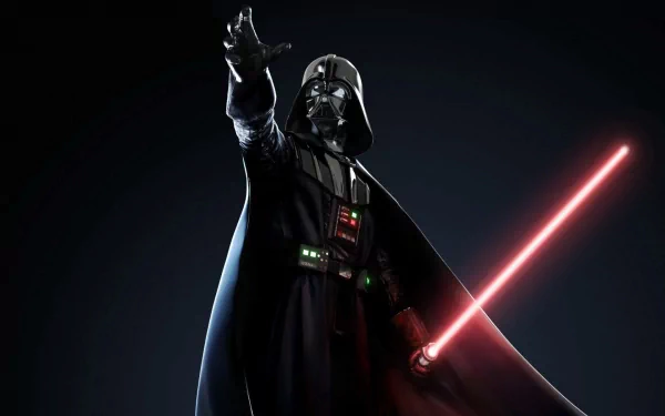 HD desktop wallpaper featuring Darth Vader from Star Wars, wielding a red lightsaber, set against a dark background.