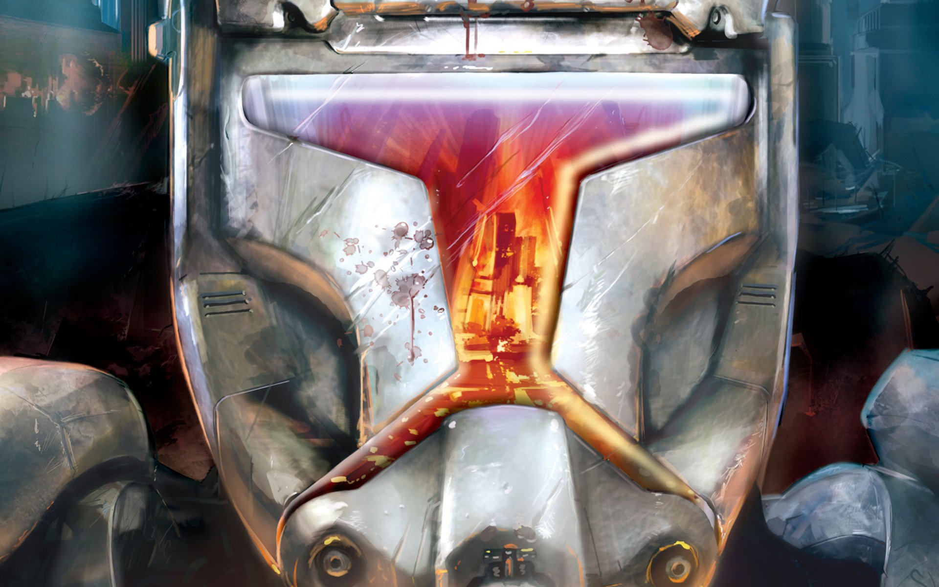 A striking HD desktop wallpaper featuring a Stormtrooper helmet, infused with vibrant colors and dynamic elements, inspired by the Star Wars universe.