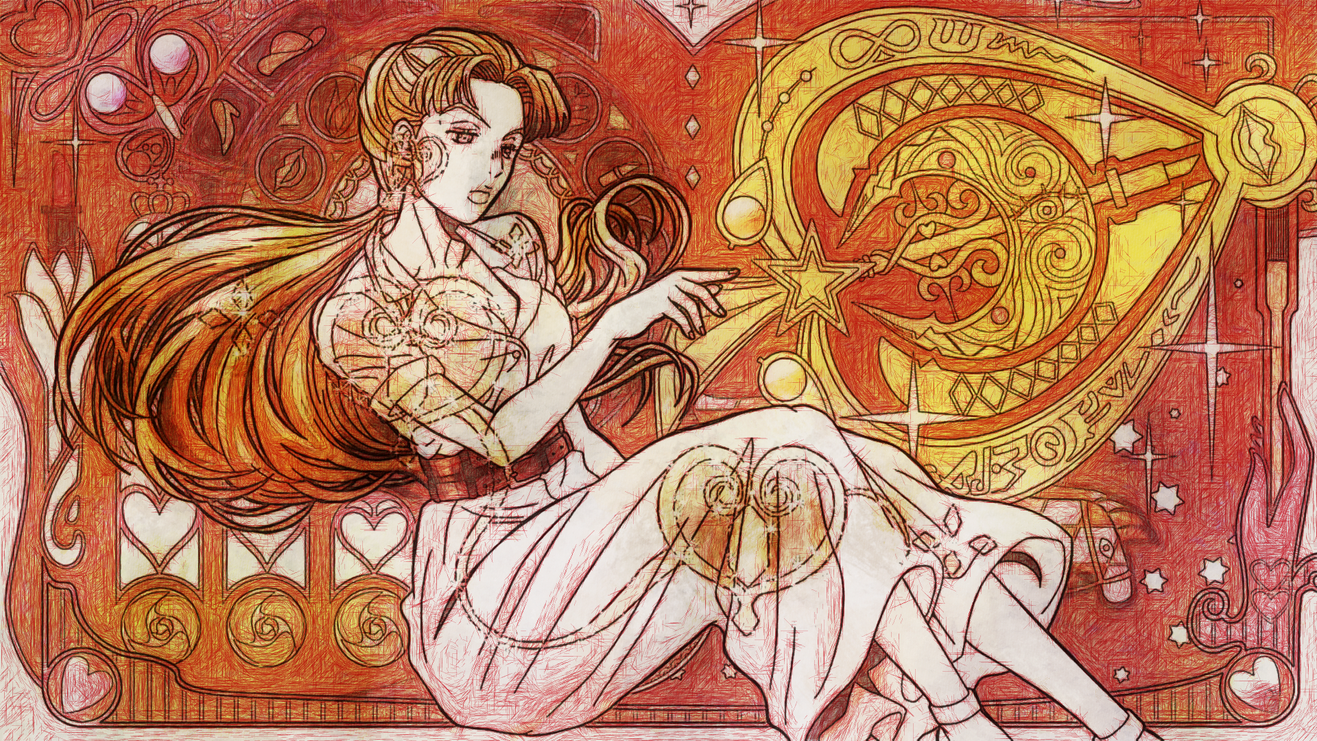 HD wallpaper featuring Aya Tsuji from Jojo's Bizarre Adventure: Diamond Is Unbreakable. The anime character is depicted in a white dress, with blonde hair, set against a detailed and vibrant background.