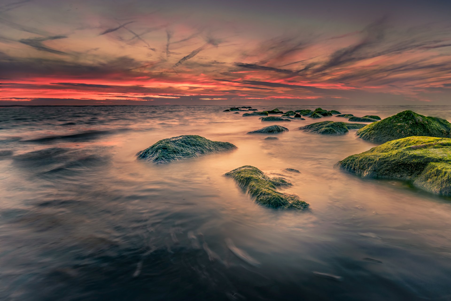 Download Sunset Sky Horizon Nature Ocean 4k Ultra HD Wallpaper