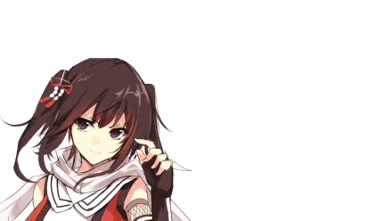 Sendai (Kantai Collection) anime half-portrait on white background — HD PC desktop wallpaper: brown hair, red-accented sailor outfit, hand near hair, direct gaze.