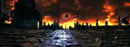 HD desktop wallpaper featuring a dramatic eclipse over a dark, medieval landscape from the video game Dark Souls III.