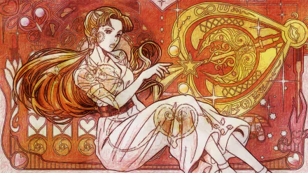 HD wallpaper featuring Aya Tsuji from Jojo's Bizarre Adventure: Diamond Is Unbreakable. The anime character is depicted in a white dress, with blonde hair, set against a detailed and vibrant background.