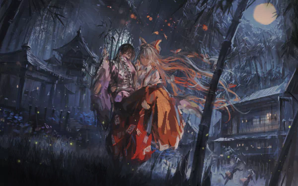 Kaguya Houraisan Fujiwara no Mokou Anime Touhou HD Desktop Wallpaper | Background Image