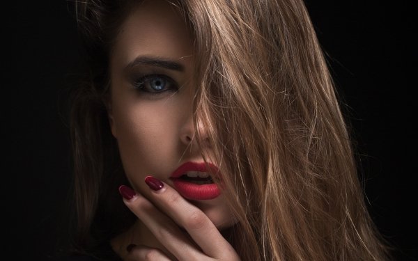 Women Face Model Lipstick Brunette Blue Eyes HD Wallpaper | Background Image