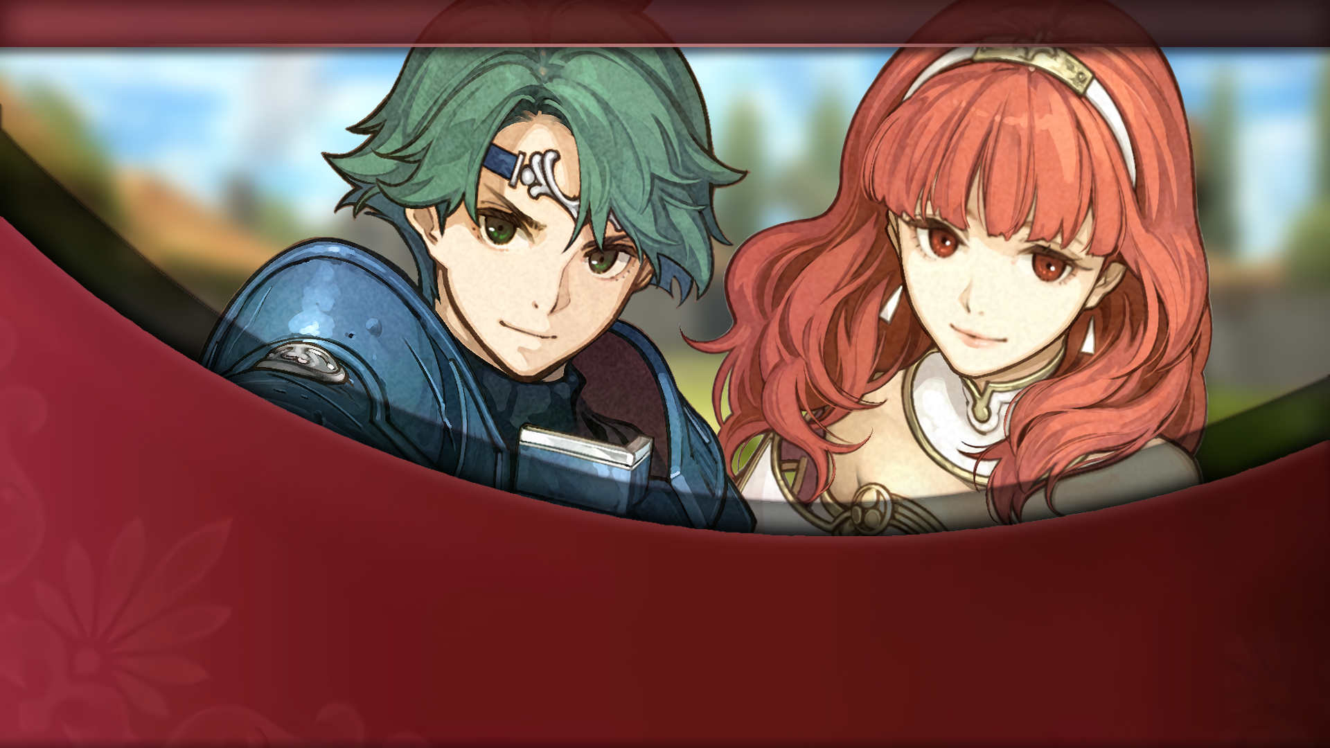 Celica and Alm (Fire Emblem) from Fire Emblem Echoes: Shadows of Valentia — red-haired Celica and green-haired Alm on a 4K Ultra HD PC desktop wallpaper background.