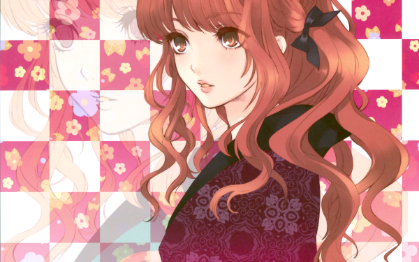 Anime Original Kimono Long Hair Ribbon Brown Hair Brown Eyes HD Wallpaper | Background Image