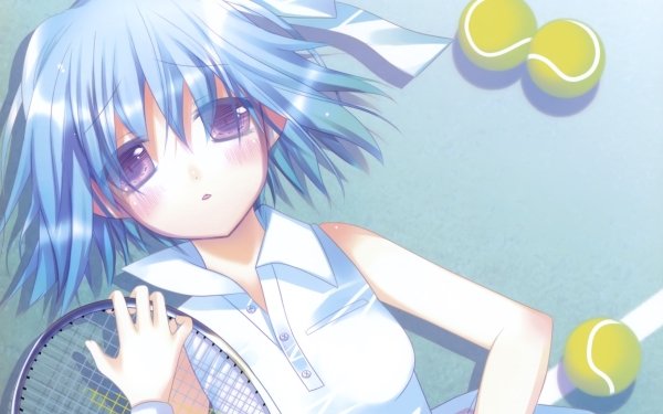 Anime Original Tennis Ball Short Hair Blush Blue Hair Purple Eyes HD Wallpaper | Background Image
