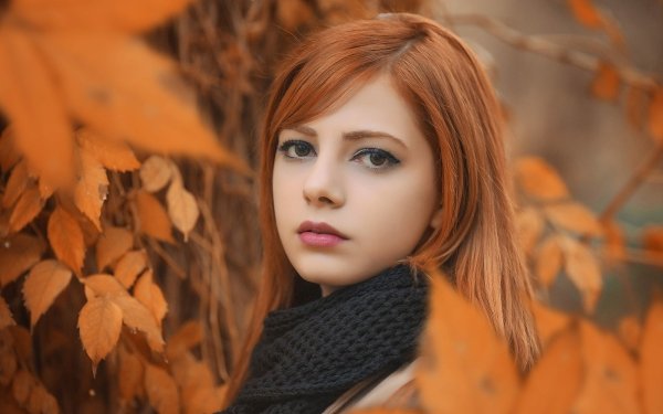 Women Model Face Scarf Redhead Fall Brown Eyes HD Wallpaper | Background Image
