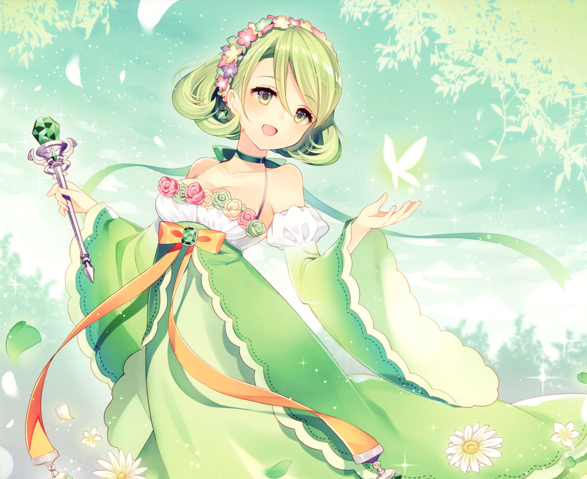 Download Butterfly Daisy Green Hair Green Eyes Smile Crystal Bow