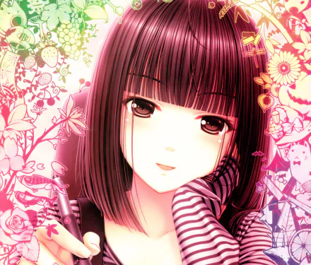 brown eyes flower blush smile brown hair short hair Anime Original HD Desktop Wallpaper | Background Image