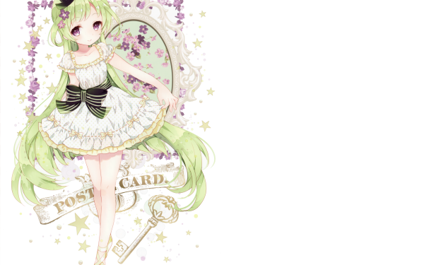 Anime Original Key bow Long Hair Green Hair Smile Stars Flower Blush HD Wallpaper | Background Image