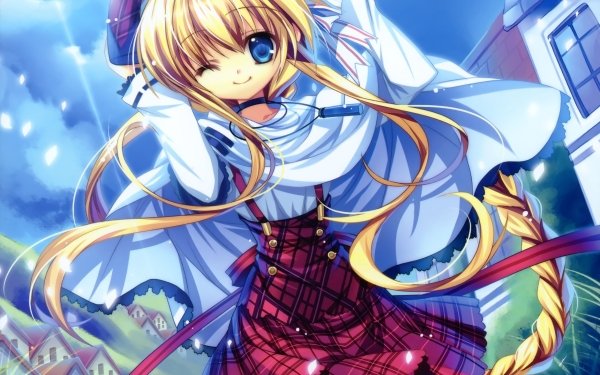Anime Original Wink Long Hair Blonde Blue Eyes Hat Petal Braid bow HD Wallpaper | Background Image