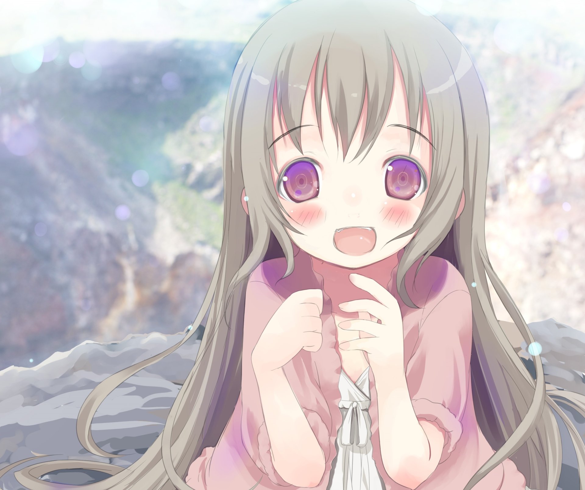 Download Coat Grey Hair Blush Purple Eyes Long Hair Smile Anime Original HD Wallpaper by Shiro (longlongtime)