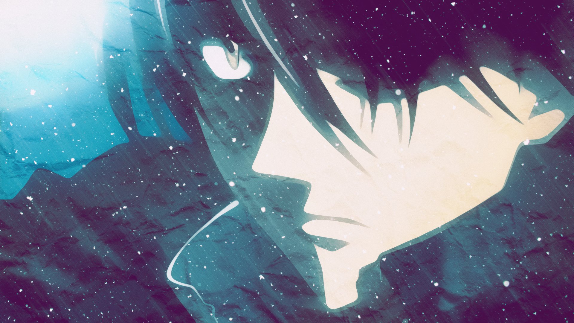 Close-up anime-style portrait from Highschool Of The Dead, featuring a character with dark hair and a serious expression against a starry, atmospheric background.