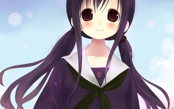Anime Original Long Hair Black Hair Twintails Blush Red Eyes Smile HD Wallpaper | Background Image