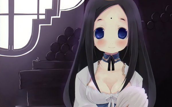 Anime Original Long Hair Blue Eyes Fan Smile Blush bow HD Wallpaper | Background Image