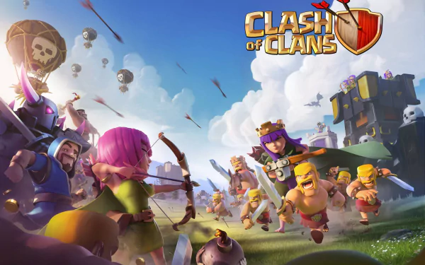 HD desktop wallpaper featuring characters from the video game Clash of Clans in an intense battle scene.