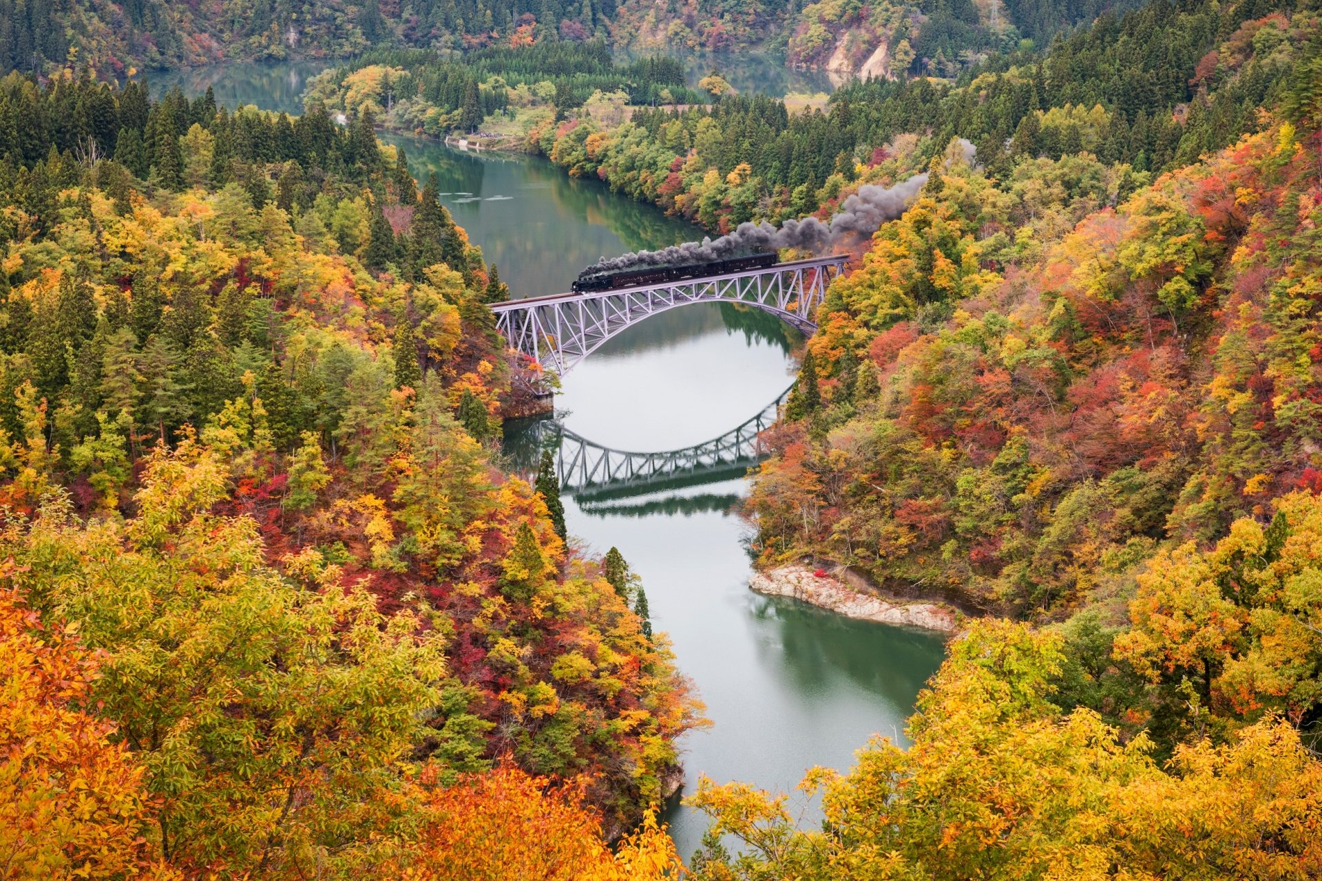 Download Bridge River Scenery Forest Fukushima Fall Locomotive Vehicle ...