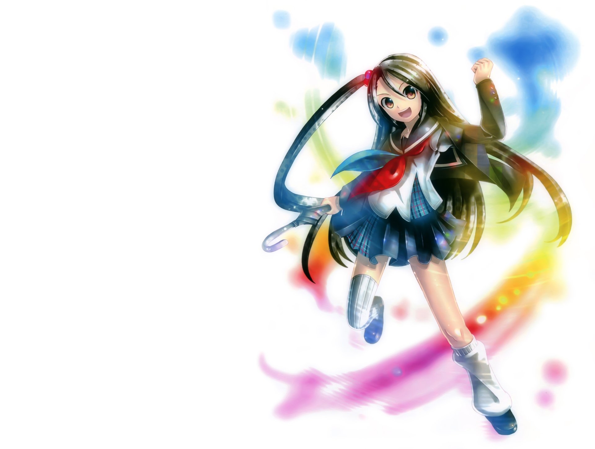 Download Umbrella Brown Eyes Smile Black Hair Long Hair Anime Original 8k Ultra HD Wallpaper by KEI