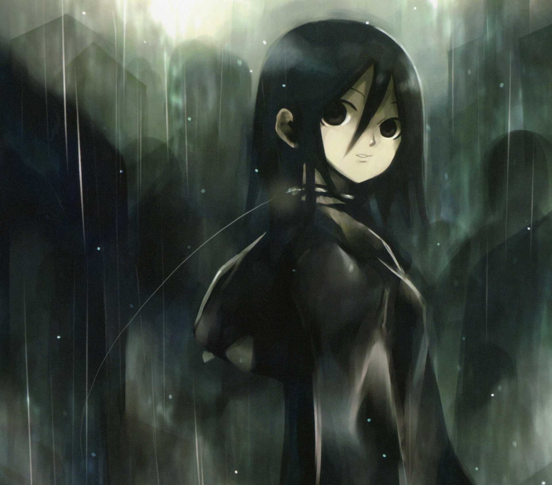 Download Short Hair Rain Black Eyes Hood Long Hair Anime Original Rain Anime HD Wallpaper by KEI