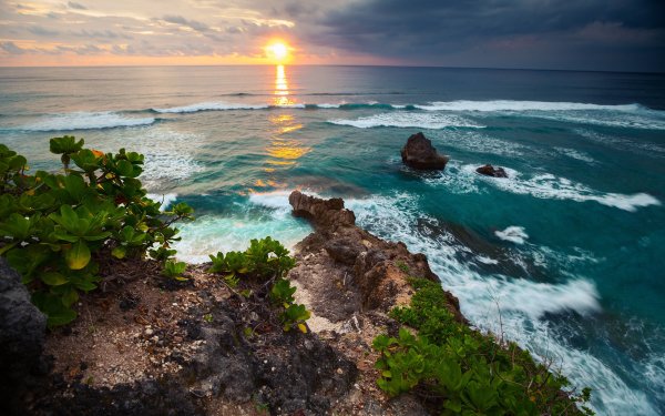 Earth Ocean Coastline Indonesia Sea Sunset Horizon HD Wallpaper | Background Image