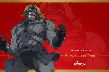HD PC desktop wallpaper featuring Berserker of Red from Fate/Apocrypha in a dynamic pose against a solid red background with the series title.