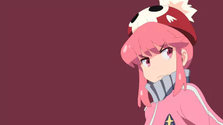 HD anime desktop wallpaper of Nonon Jakuzure from Kill La Kill with pink hair, pink eyes, and a distinctive hat against a solid maroon background.