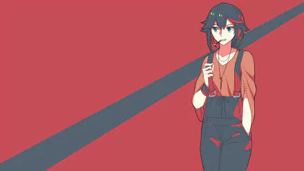 HD PC desktop wallpaper featuring Ryūko Matoi from the anime Kill La Kill, set against a minimalist red and gray background.