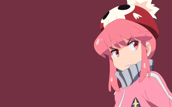 HD anime desktop wallpaper of Nonon Jakuzure from Kill La Kill with pink hair, pink eyes, and a distinctive hat against a solid maroon background.