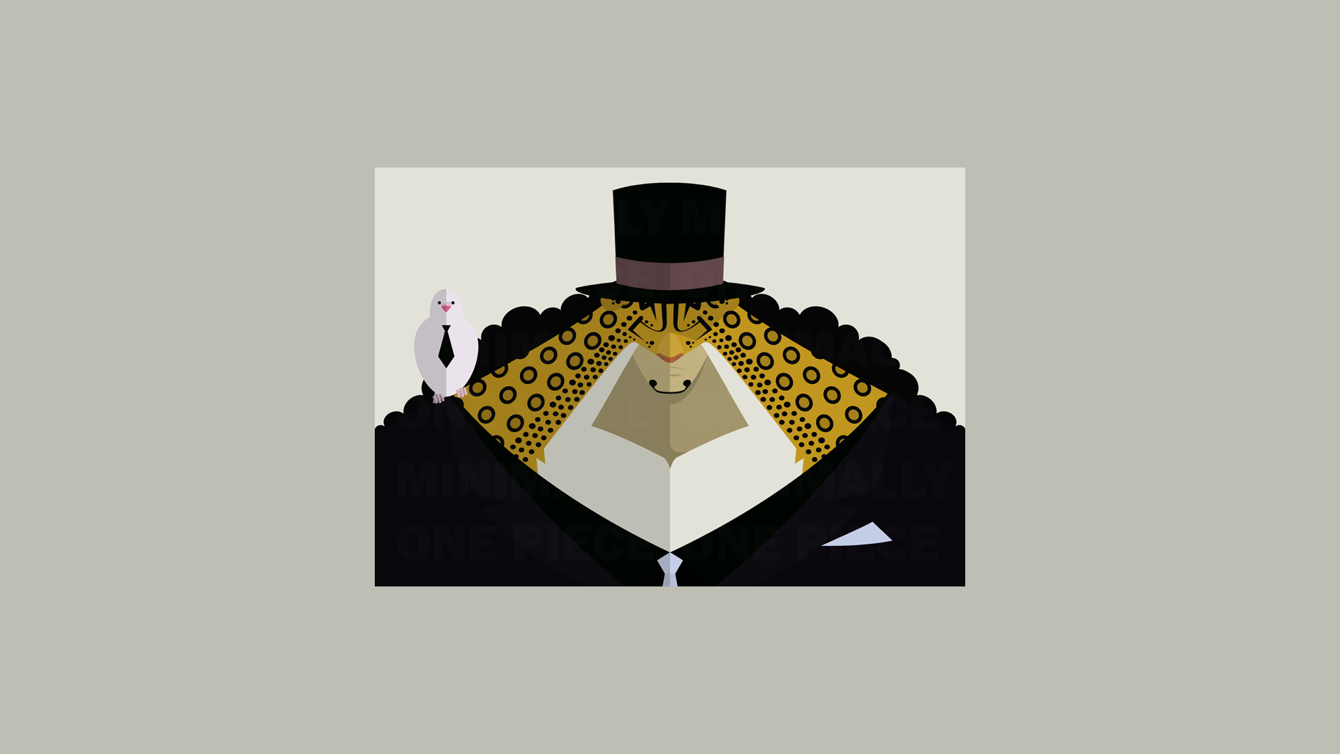 HD PC desktop wallpaper featuring Rob Lucci from the anime One Piece in a stylized, minimalist art style wearing a top hat and coat.