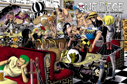 HD One Piece desktop wallpaper featuring main characters Luffy, Zoro, Nami, Sanji, Usopp, Nico Robin, Franky, and antagonist Gekko Moriah in a dynamic anime scene.