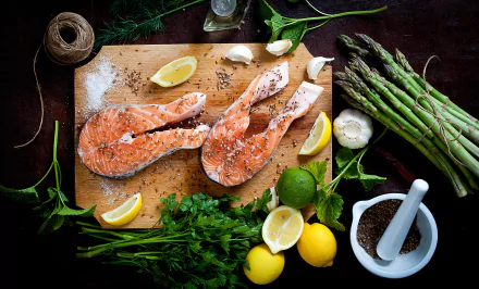 asparagus lemon still life food fish HD Desktop Wallpaper | Background Image