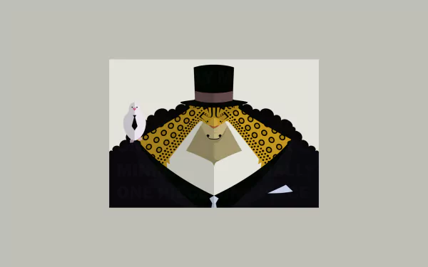 HD PC desktop wallpaper featuring Rob Lucci from the anime One Piece in a stylized, minimalist art style wearing a top hat and coat.