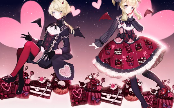 wings short hair heart chocolate cake blonde Anime Original HD Desktop Wallpaper | Background Image