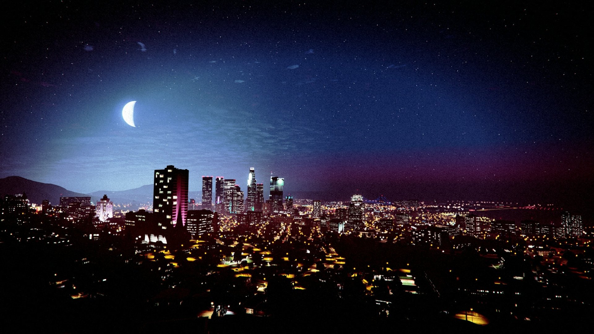 Download Skyscraper Sky City Los Santos Night Moon Video Game Grand ...