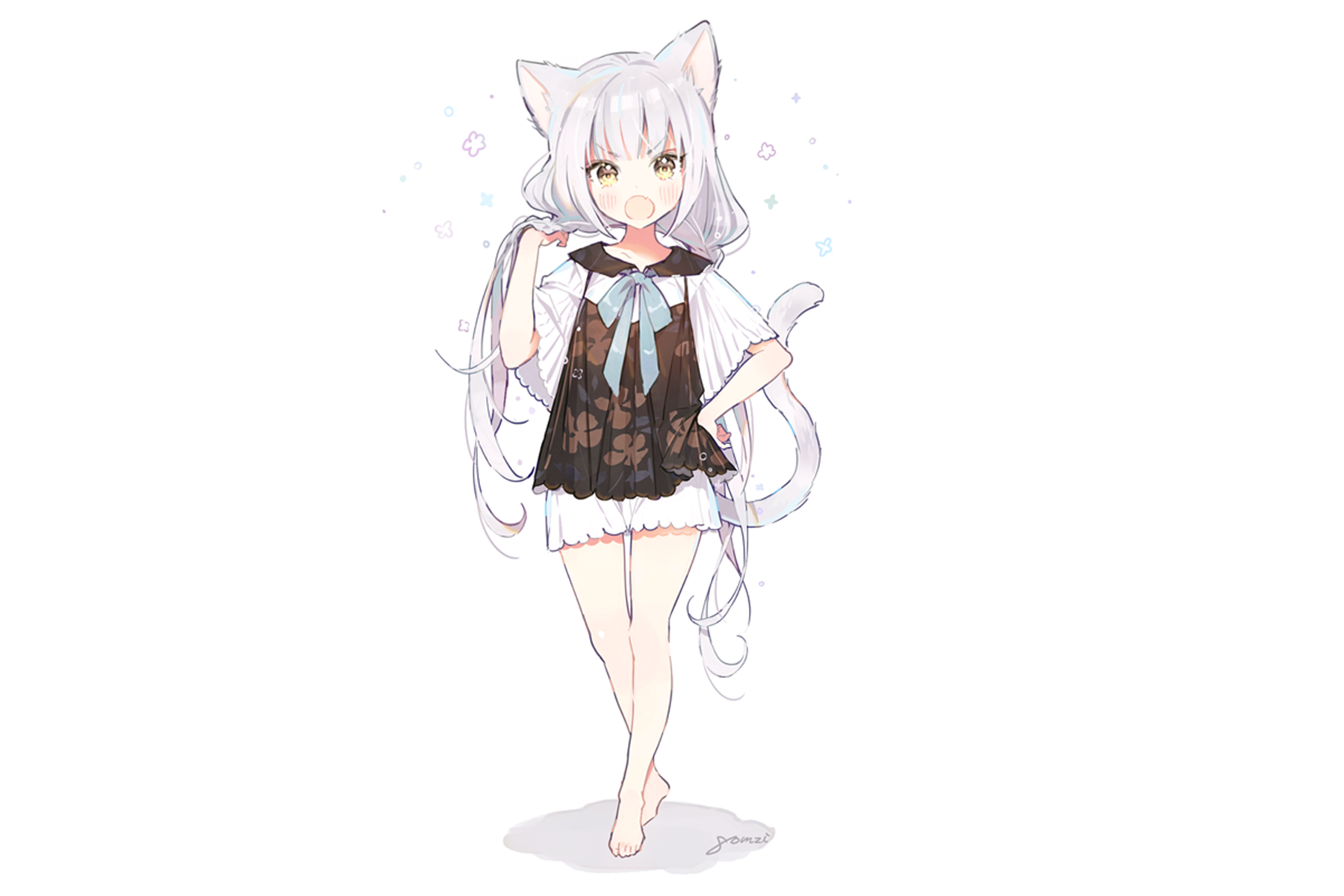 Moonlit Whitehair Neko in Lace Dress  Golden Eyes (HD Anime Wallpaper) by  gomzi | 1800x1200 | Wallpaper Abyss