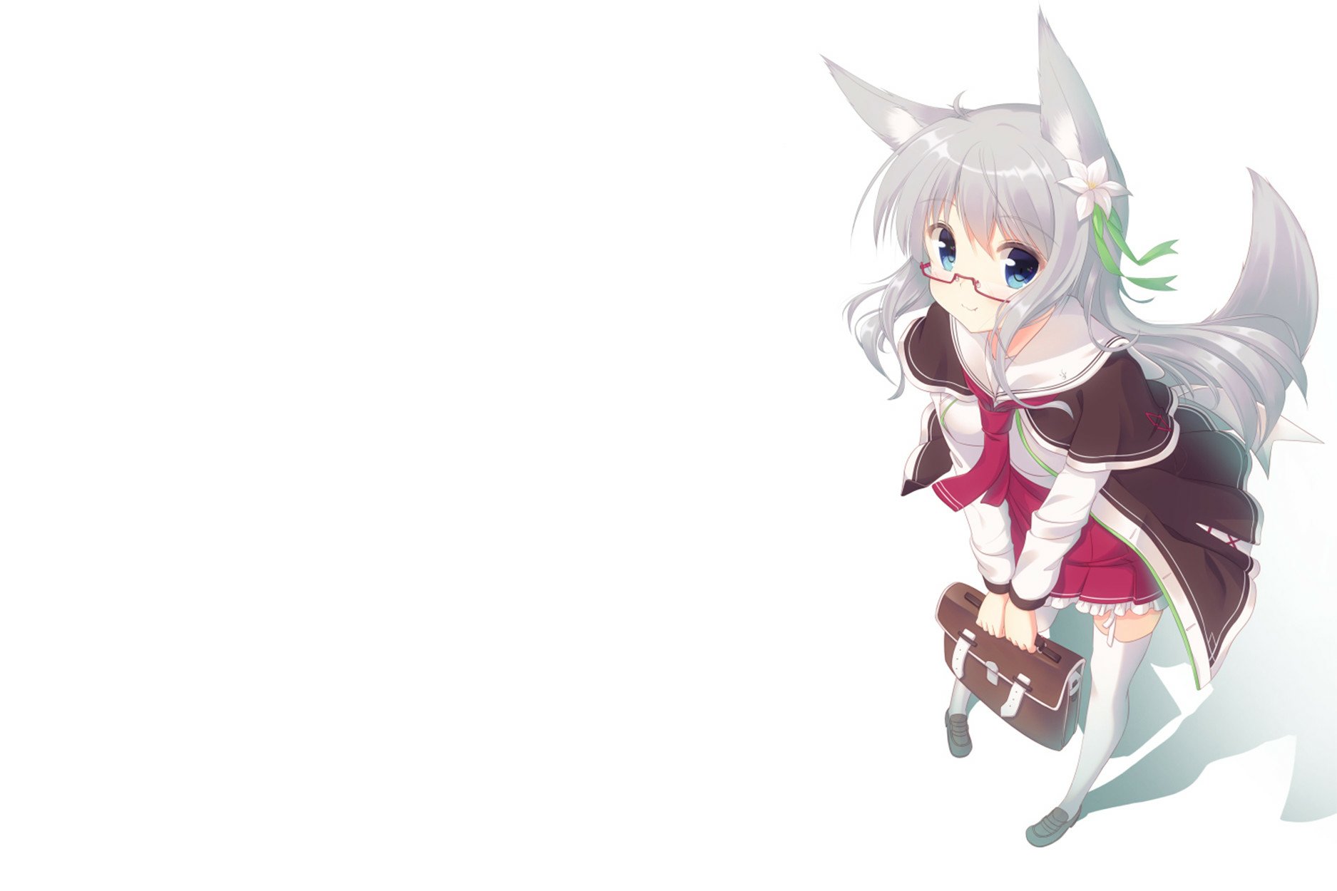 Download School Uniform Flower White Hair Blue Eyes Bag Anime Original Wallpaper by 美咲ゆう