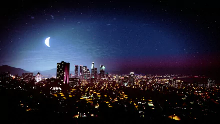 skyscraper sky city Los Santos night moon video game Grand Theft Auto V HD Desktop Wallpaper | Background Image