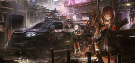 gun machine gun white hair blonde armored vehicle Anime Original HD Desktop Wallpaper | Background Image